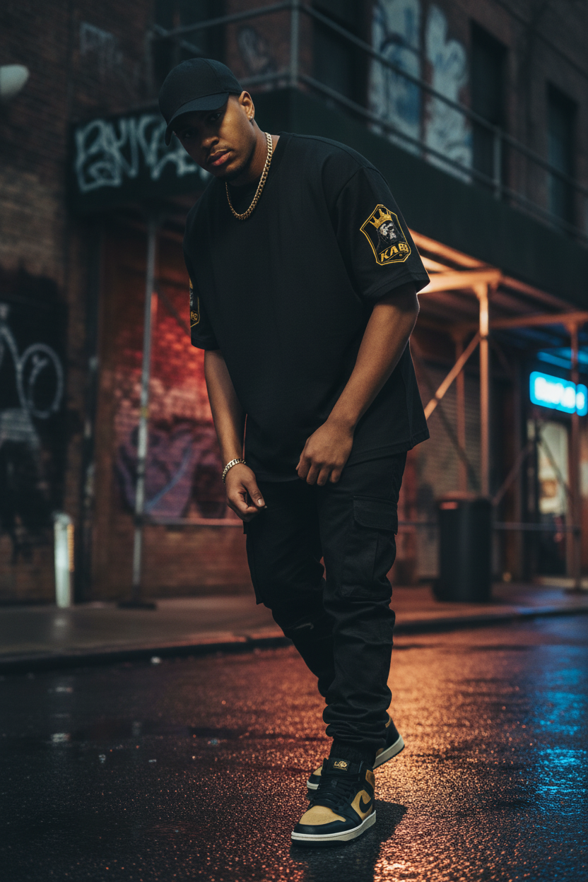 Lifestyle shot of KABS Streetwear Loose Drop Shoulder T-Shirt